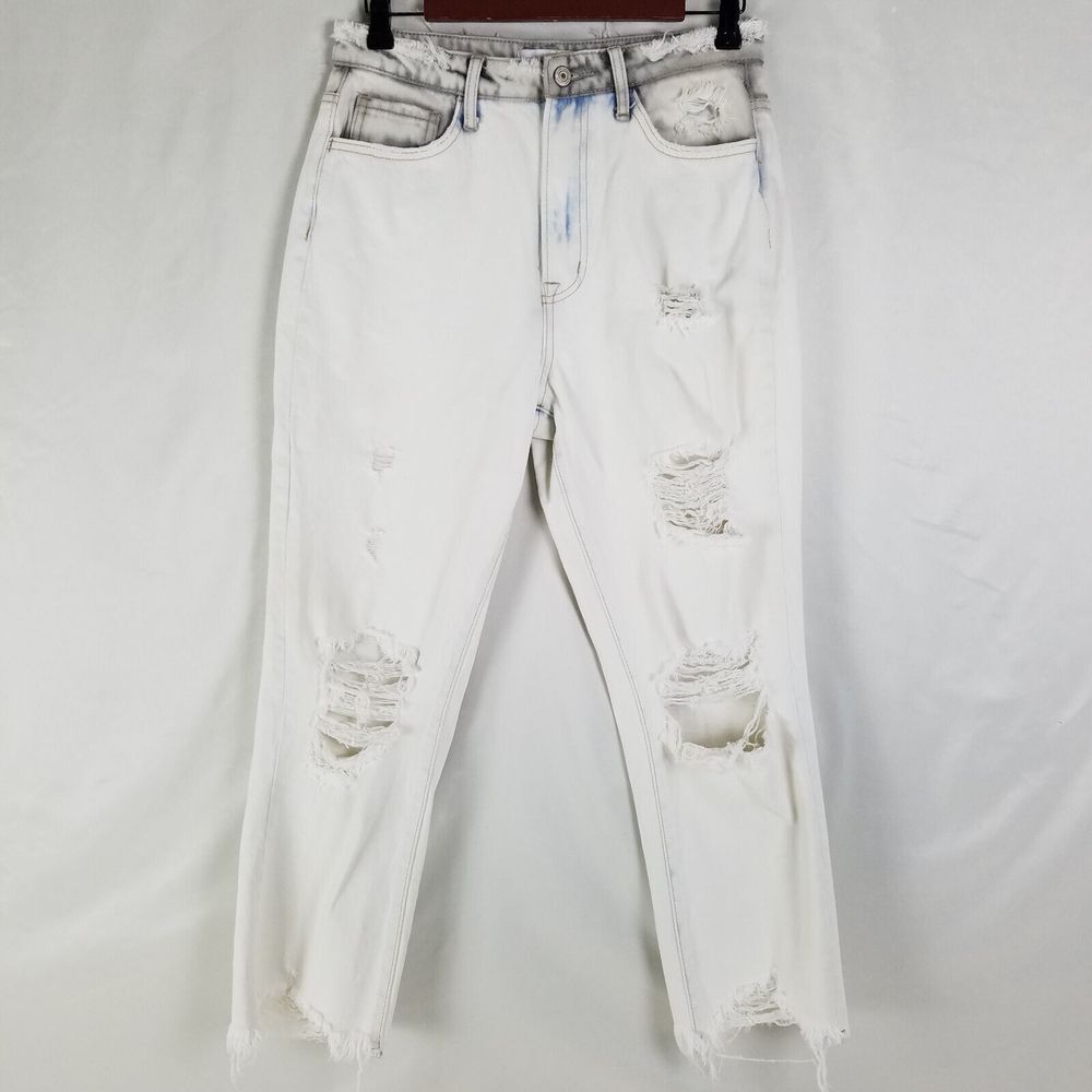 Vervet Jeans Womens 27 White Super High Rise Cropped Straight Distressed Denim - Picture 1 of 12